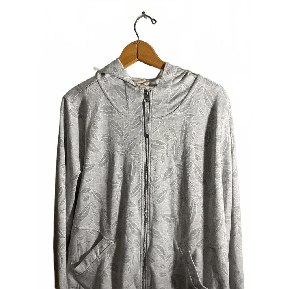 Soft Surroundings Light Gray Leaf Patterned Zip-U… - image 3